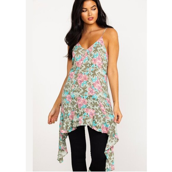 Ariat Dresses & Skirts - Ariat Green Camo Floral Print Roses Asymmetrical Sharkbite Hem Dress Size Medium